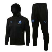 Olympique Marseille Soccer Training Suit Jacket + Pants Hoodie All Black Mens 2021/22
