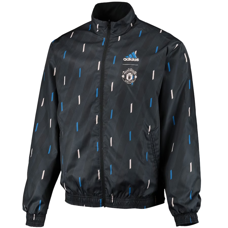 Manchester United Windrunner Soccer Jacket On-Field Team Logo Anthem Reversible Black Full-Zip 2023/24 Men's