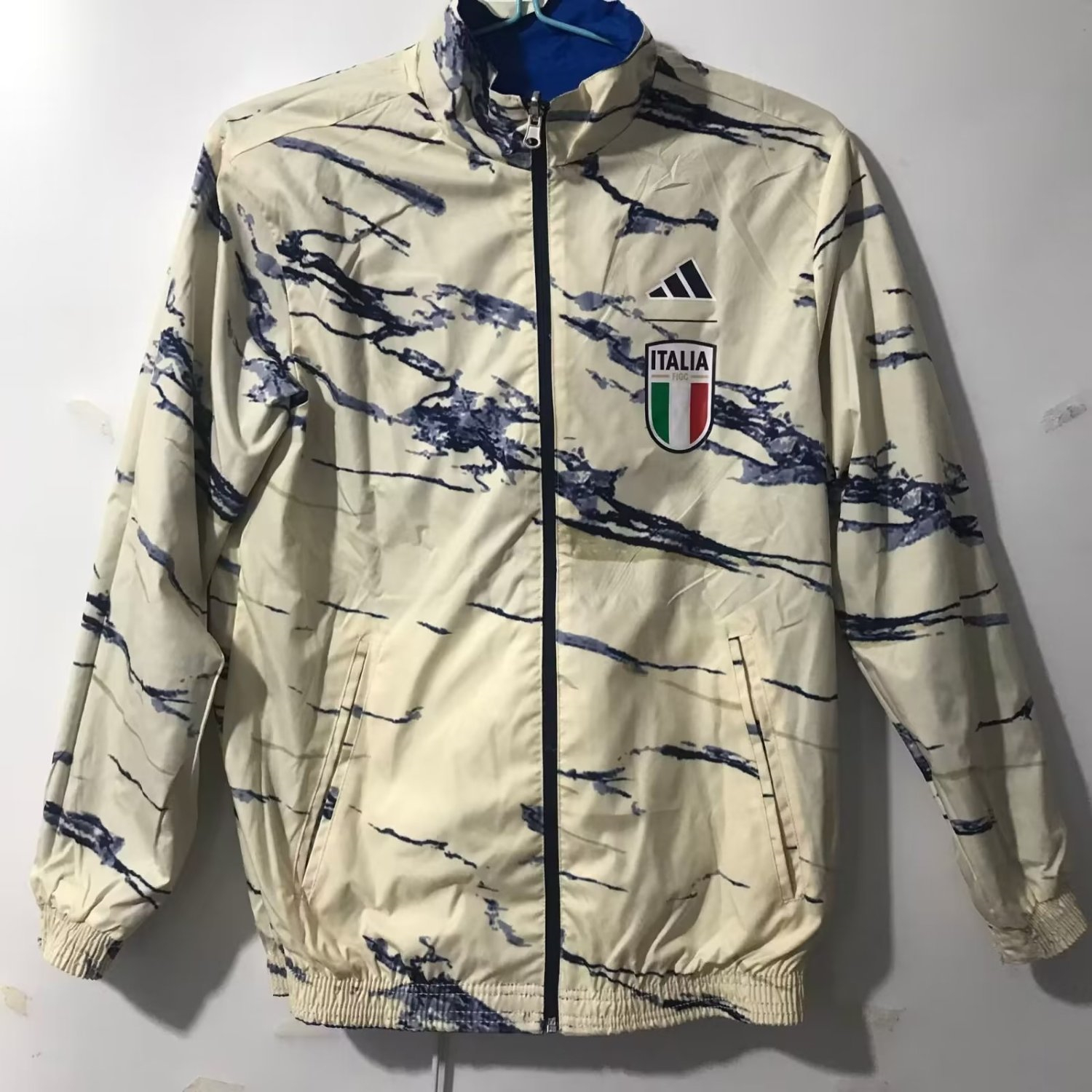Italy Windrunner Soccer Jacket On-Field Team Logo Anthem Reversible Blue&White Full-Zip 2023 Men's